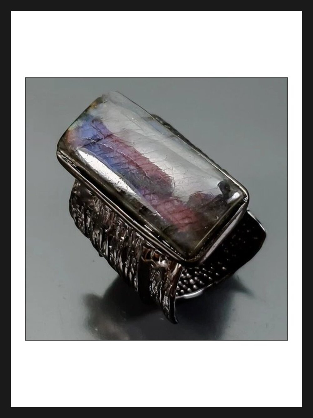 RING 24CT+ Natural Labradorite 925